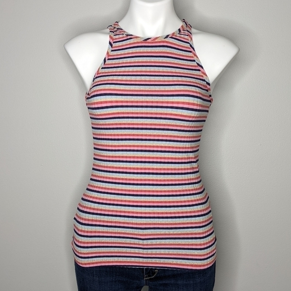 ✨3/$15 Trina Turk pink blue gold striped tank top XS